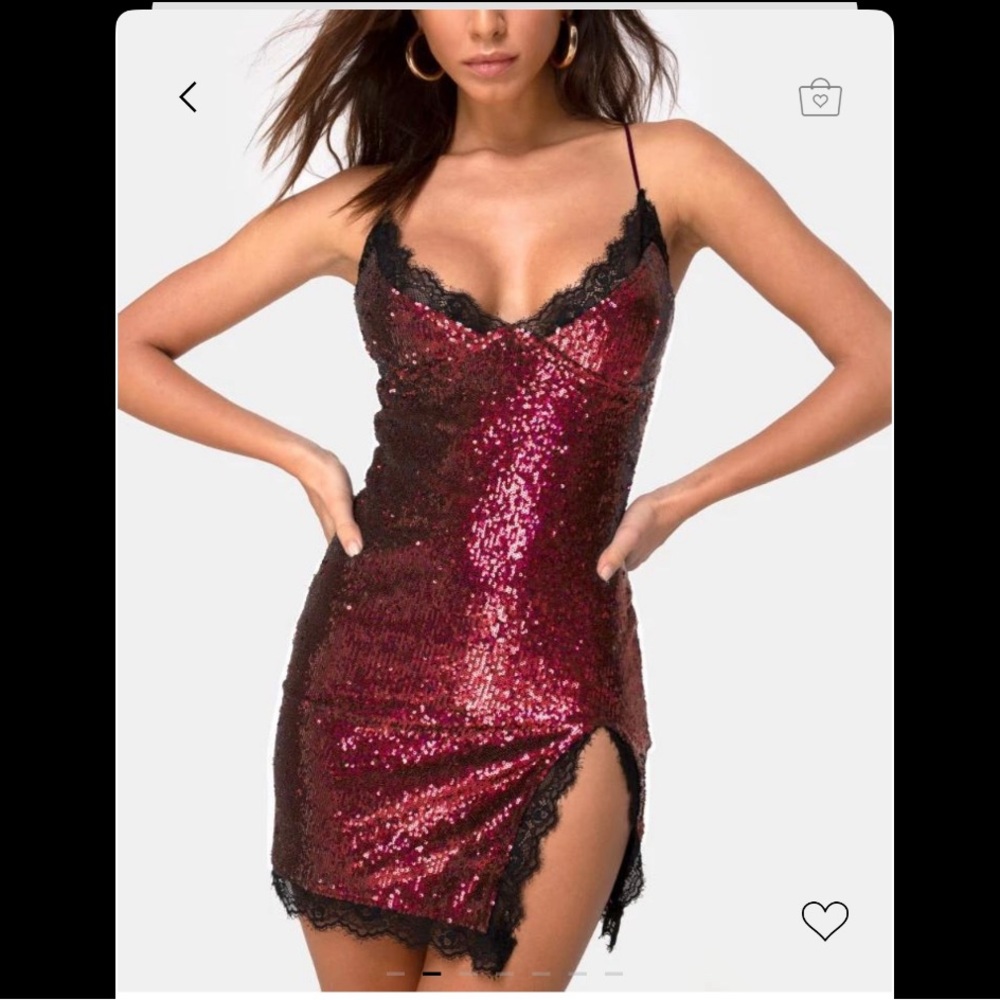 MOTEL ROCKS ROMINI BURGUNDY MINI SEQUIN WITH BLACK LACE SIZE XS BNWT!🔥🖤🔥